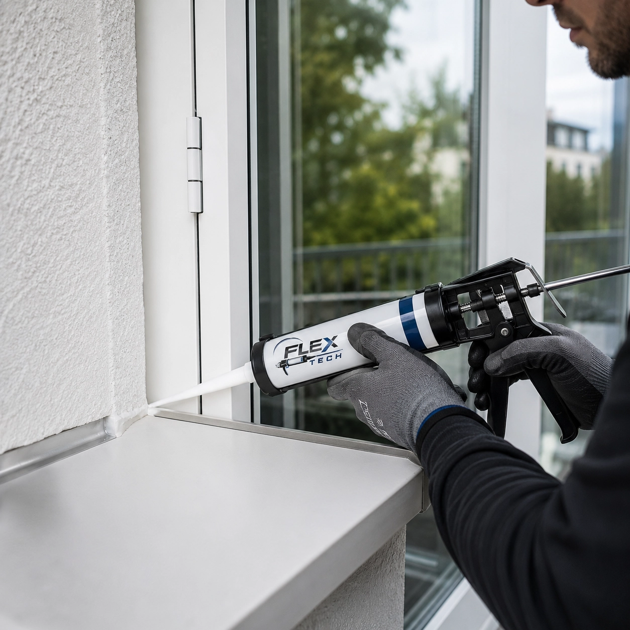 Fachgerechte Abdichtung einer Fensterfuge mit hochwertigem Silikon durch Fugentechnik Mönchengladbach